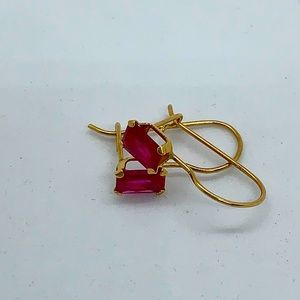 10kt gold pierced dangle earrings lab created ruby
